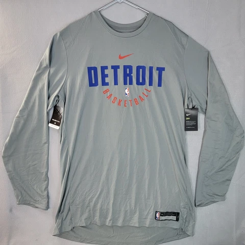 Detroit Pistons Basketball NBA Nike Dri-Fit Long Sleeve T-Shirt Grey Mens XXL T Cover