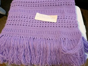 HANDMADE Lavender Lace 68x49 inches 6" Fringe made w/ Lavender by Bernat Yarn - Picture 1 of 7