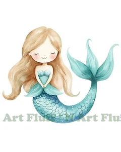 Meerjungfrau blond Ozean Kinderzimmer Kinderzimmer AI Digitaldruck 11x14 Museumspapier K3 - Bild 1 von 5