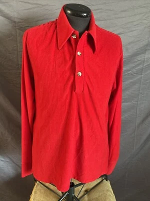 Camisa polo de terciopelo vintage JCPenney manga larga rojo cereza tela de felpa L años 70 Foto 1 de 4