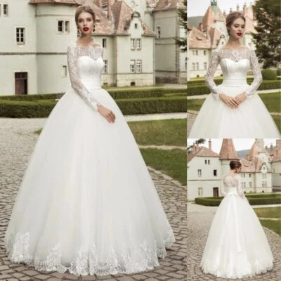Elegant A-Line Wedding Dresses Sulfur Sleeves White Lace Applique Bridal Gowns - Image 1 of 4