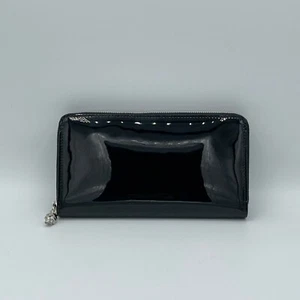$525 Alexander McQueen Black Patent Leather Zip Around Wallet 375282 DP00I 1000 - Picture 1 of 10
