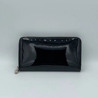 $525 Alexander McQueen Black Patent Leather Zip Around Wallet 375282 DP00I 1000 - Image 1 of 4