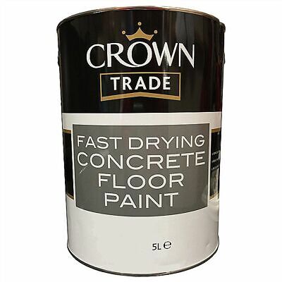 5 Lt CROWN TRADE FAST DRYING CONCRETE FLOOR PAINT Grey / Green  / Red • 38.99£