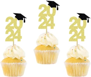 24 Pcs 2024 Graduation Cap Cupcake Toppers Theme Party Cake Decoration Dessert I - Picture 1 of 5