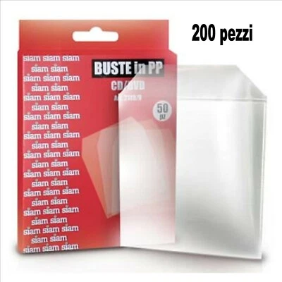 200 busta bustina custodia per cd porta dvd in plastica PVC trasparente aletta - Immagine 1 di 2