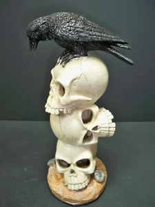 Halloween Party Skulls w/ Raven LED Colored Lighted Collectible Figurine Decor - Picture 1 of 11