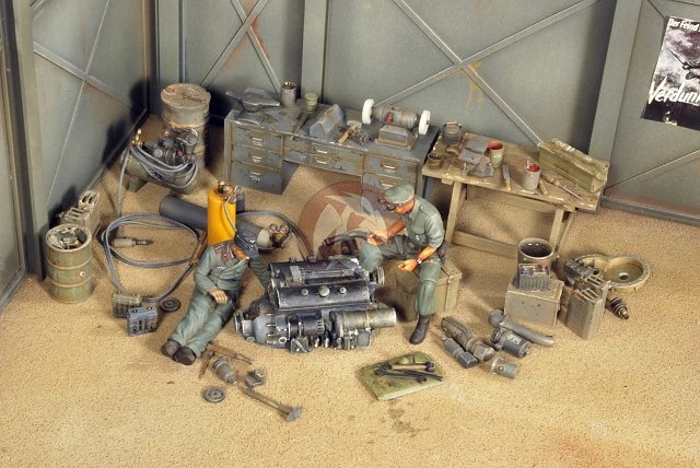 Verlinden 1/35 Panzerwerk taller de reparación Segunda Guerra Mundial (diorama de taller con 2 figuras) 2778 Foto 1 de 1