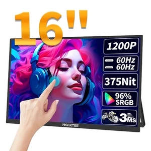 16 Inch Portable Premium Touch Screen Extender Monitor FHD Display With Holder - Picture 1 of 7