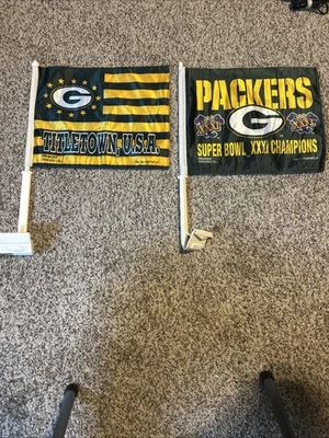 2 banderas de coche de los Green Bay Packers 1997 vintage campeón del Super Bowl XXXI 2 caras NFL Foto 1 de 4
