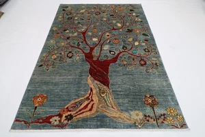 6 x 8 ft Oriental Tree of life Area Rug Afghan Hand Knotted Veg dye Wool Rug - Picture 1 of 10