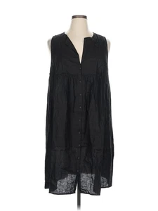 Eileen Fisher Button Down Pintuck Empire Waist Irish Linen Dress Black XL - Picture 1 of 5