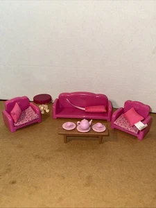 Lote de Muebles Li'l Woodzeez Rosa Sofá Reclinable Sofá Sillas Mesa Marrón Lote - Imagen 1 de 5