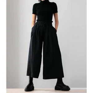 Psophia Black Cotton Poplin Palazzo Pants With Drawstring Waist in Size 36  - 4 - Picture 1 of 12