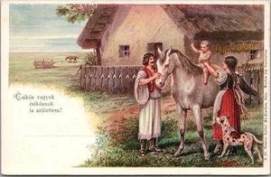 Tarjeta postal de saludo húngara de 1900 caballo "¡Csikos Vagyok Csikosnak es talla_lettem!" - Imagen 1 de 2