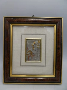 MINIATURE EMBOSSED 925 STERLING SILVER GILT LANDSCAPE MIDAS ITALY FRAMED ART - Picture 1 of 5
