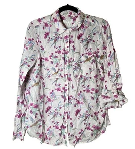 Lino Charter Club Lujo Para Mujer’s M Rosa Floral Abotonable Tab Mangas - Imagen 1 de 7