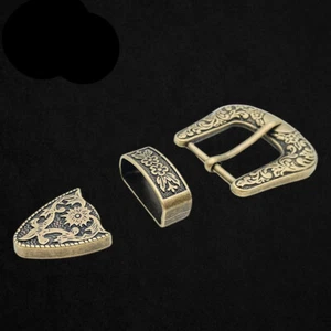 Heavy Duty Cowboy Western Floral Engraved Antique Silver Golden Belt Buckle Set - Picture 1 of 33
