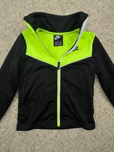 Nike Youth Boys Black Neon Yellow Jacket Full Zip Size 7 Long Sleeve Polyester - Picture 1 of 10