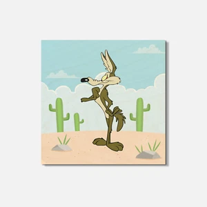 Wile E. Coyote Cartoon 4'' X 4'' Square Wooden Coaster - Picture 1 of 3