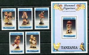 TANZANIA 1994, FIGURINE IN CERAMICA HUMMEL, MUSICA, 5 FRANCOBOLLI E 1 S/S, NUOVO DI ZECCA - Foto 1 di 1