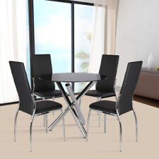 Tempered Glass Dining Table Kitchen Chairs Set Circular Rect Bistro Diner Table