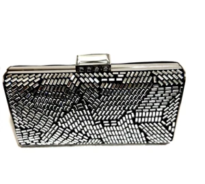 Sac pochette de soirée par Nina chaussures paillettes cristal avec chaîne perles 2 côtés noir - Photo 1/16