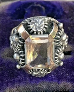 HERVORRAGENDER ANTIKER ITALIENISCHER RING ROSE DE FRANCE GROSSER STEIN GOLD & SILBER  - Bild 1 von 3