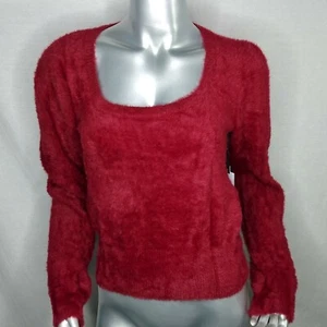 Astr The Label Size Large Fuzzy Crop Sweater Square Neck Puff Sleeve New - Picture 1 of 8