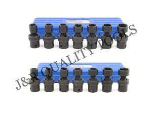 14Pc Universal 1/2" Dr 6 Point Impact Swivel Shallow Socket Set Cr-Mo, MM & SAE - Picture 1 of 3