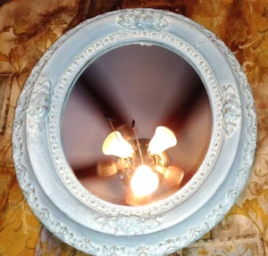 ANTIQUE WOODEN OVAL FRAMED PAINTED WALL MIRROR-17" L x 14 3/4" W - Picture 1 of 12