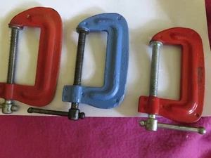 LOT 3 vintage USA Stanley Handyman clamps 2" opening for arts crafts woodworking - Picture 1 of 11