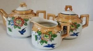 Vintage Tea Set. Flowers. Set Of 3. 3 X 4 1/2 Inches Tall Japan - Picture 1 of 5