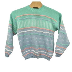Vintage Cabin Creek Pastel Stripe and Geometric Long Sleeve Knit Sweater Size L - Picture 1 of 4