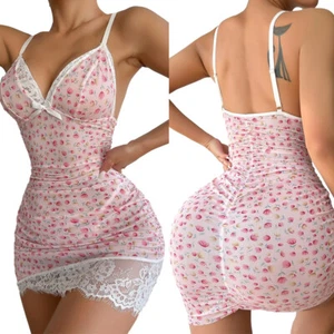 Sexy Women Floral Sleeveless Bodycon Clubwear See Through Short Mini Dress US - Picture 1 of 12