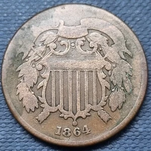 1864 Two Cent Piece 2c 30° rotated dies Circulated Details #66888 - Picture 1 of 2