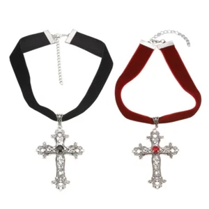 Vintage Rhinestone Cross Charm Necklaces Choker Adjustable Collar Necklace - Picture 1 of 9