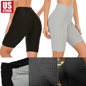 Women High Waist Yoga Sports Shorts Fitness Gym Shrink Leggings Honeycomb Comfor - Picture 1 of 14
