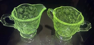 Fostoria Baroque Chintz Etched Rose Footed Creamer & Sugar Bowl - Picture 1 of 5
