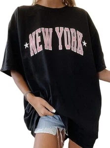 Women's Casual Short Sleeve Graphic Oversized T Shirt Loose Letter Print Tee Top - Picture 1 of 1