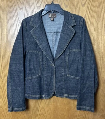 RF Jeans By Rafaella Jean Jacket Blazer Women's Size 10 Dark Wash Blue Denim - Image 1 of 4