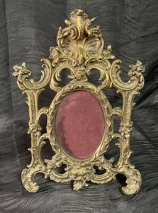 Antique Cast Metal Art Nouveau Ornate Stand Up Easel Oval Picture Frame 12" - Imagen 1 de 17