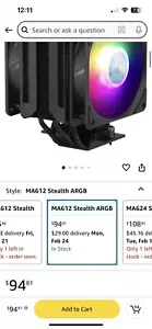 Cooler Master MasterAir MA612 Stealth ARGB CPU Air Cooler, 6 Heat Pipes, Nickel - Picture 1 of 6