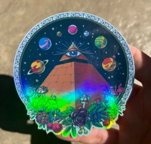 Trippy Pyramide holographischer Aufkleber wasserdicht Vinyl Space 3. Auge 420 Kunst Aufkleber - Bild 1 von 2