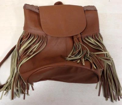Woman's Mossimo Brown Faux Leather Backpack/Purse with Fringe Detail-NEW - Image 1 of 4