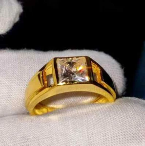 2Ct Princess Cut Real Moissanite Wedding Band Ring 14K Yellow Gold Plated Silver - Picture 1 of 7
