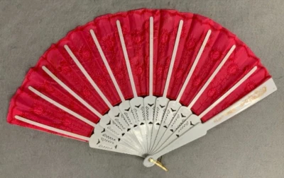 Abanico de mano vintage asiático oriental rojo y dorado Foto 1 de 4