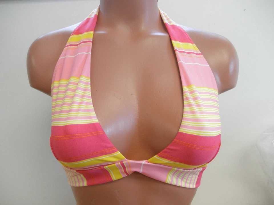 Sauvage розовый/желтый в полоску с бретелью через шею бикини верхний маленький товар #2885L - Изображение 1 из 3