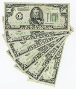 FR#2102C $50 1934 (6) Federal Reserve Notes Philadelphia Nice VF/VF+ DC-6173 - Picture 1 of 3
