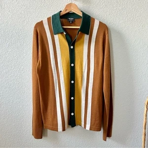 Todd Snyder Polo a righe in lana merino taglia media marrone giallo verde cardigan con bottoni - Foto 1 di 6